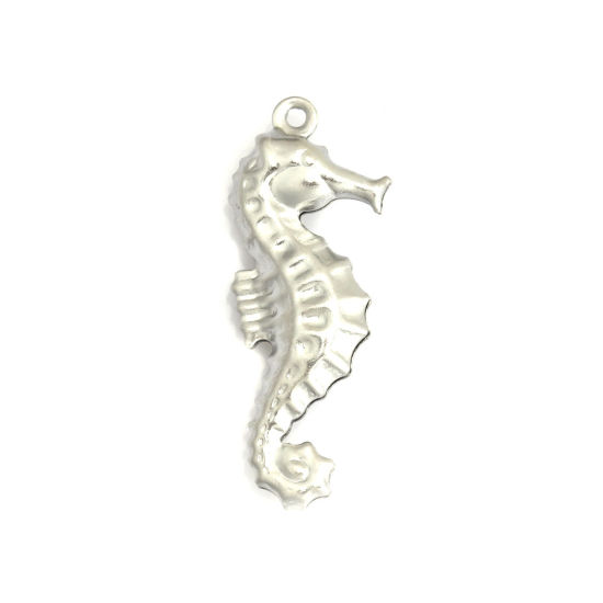 Picture of 304 Stainless Steel Ocean Jewelry Charms Seahorse Animal Silver Tone 26mm x 10mm, 20 PCs