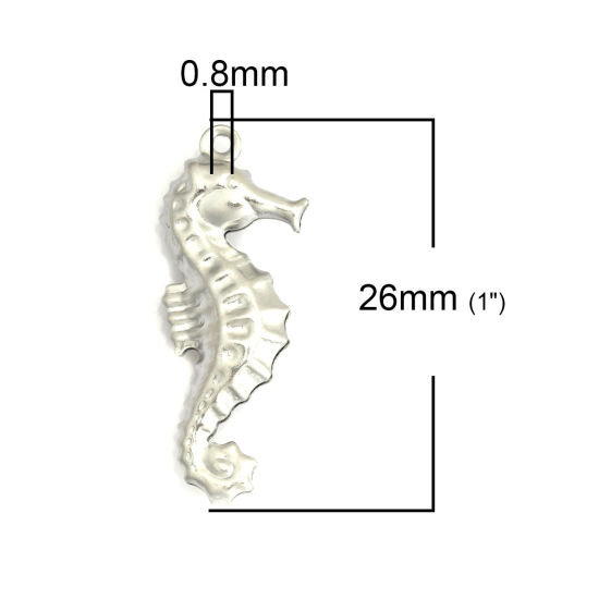 Picture of 304 Stainless Steel Ocean Jewelry Charms Seahorse Animal Silver Tone 26mm x 10mm, 20 PCs