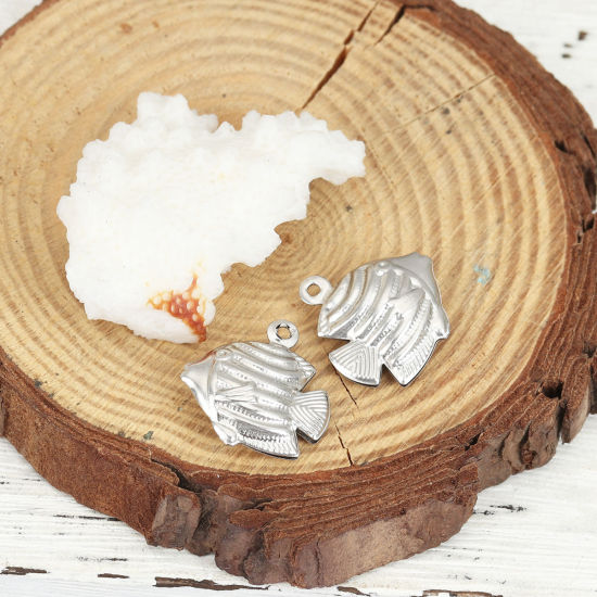 Picture of 304 Stainless Steel Ocean Jewelry Charms Tropical Fish Silver Tone 18mm x 17mm, 20 PCs