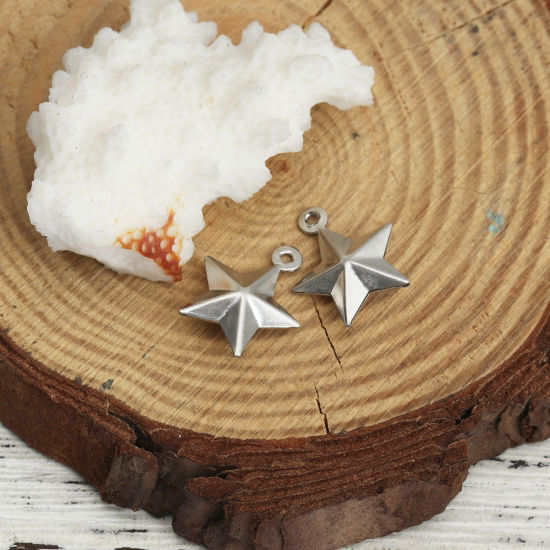 Picture of 304 Stainless Steel Charms Pentagram Star Silver Tone 15mm x 12mm, 20 PCs