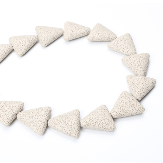 Picture of (Grade A) Lava Rock ( Natural ) Beads Triangle Creamy-White About 29mm x 29mm - 27mm x 27mm Dia., Hole: Approx 2mm, 40cm(15 6/8") long, 1 Strand (Approx 15 PCs/Strand)