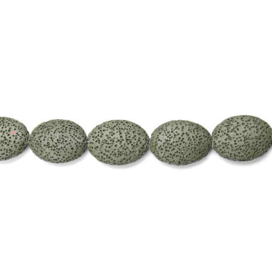 Bild von (Klasse A) Lavagestein （ Natur ） Perlen Oval Militärgrün ca. 27mm x 20mm - 26mm x 19mm D., Loch:ca. 2mm, 40cm lang, 1 Strang (ca. 15 Stück/Strang)