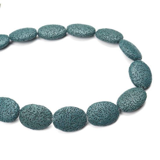 Picture of (Grade A) Lava Rock ( Natural ) Beads Oval Dark Green About 27mm x 20mm - 26mm x 19mm Dia., Hole: Approx 2mm, 40cm(15 6/8") long, 1 Strand (Approx 15 PCs/Strand)