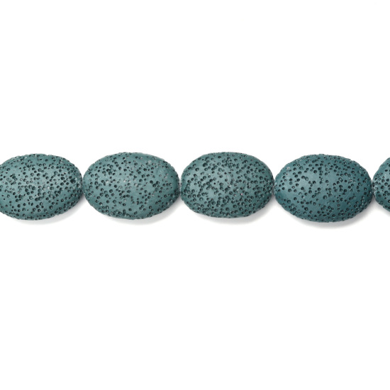 Picture of (Grade A) Lava Rock ( Natural ) Beads Oval Dark Green About 27mm x 20mm - 26mm x 19mm Dia., Hole: Approx 2mm, 40cm(15 6/8") long, 1 Strand (Approx 15 PCs/Strand)