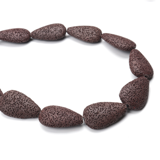 Picture of (Grade A) Lava Rock ( Natural ) Beads Drop Brown About 33mm x 20mm, Hole: Approx 2mm, 39cm(15 3/8") long, 1 Strand (Approx 12 PCs/Strand)