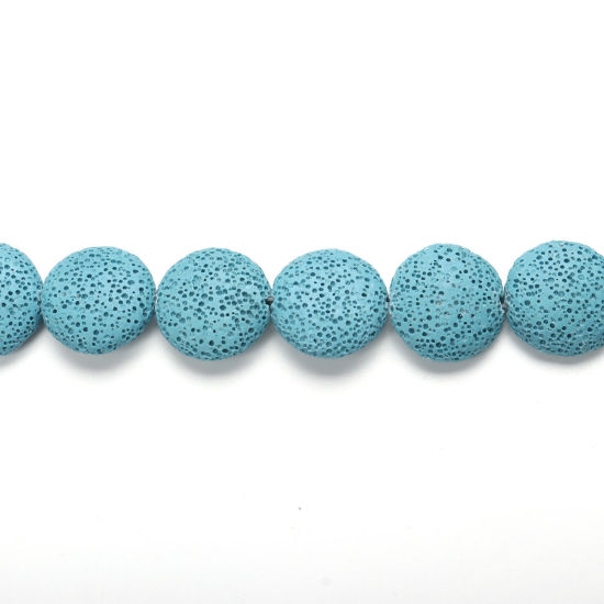 Picture of (Grade A) Lava Rock ( Natural ) Beads Flat Round Light Blue About 22mm - 21mm Dia., Hole: Approx 2mm, 41cm(16 1/8") long, 1 Strand (Approx 19 PCs/Strand)