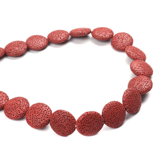 Picture of (Grade A) Lava Rock ( Natural ) Beads Flat Round Red Brown About 22mm - 21mm Dia., Hole: Approx 2mm, 41cm(16 1/8") long, 1 Strand (Approx 19 PCs/Strand)
