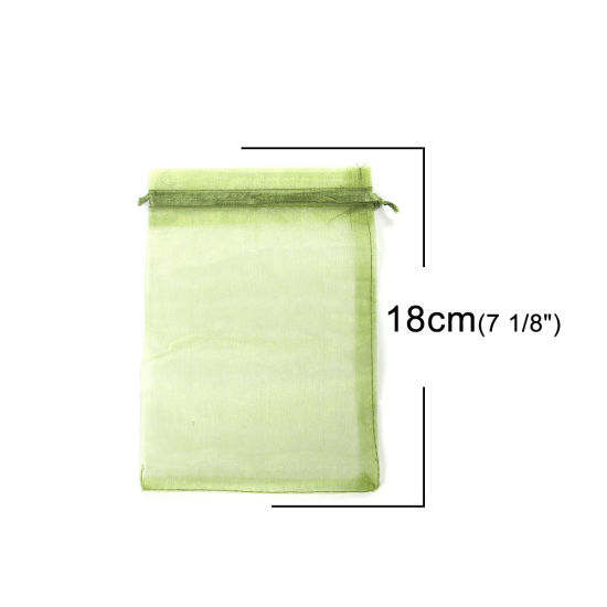 Picture of Wedding Gift Organza Jewelry Bags Drawstring Rectangle Army Green (Usable Space: 15.5x12.5cm) 18cm x 12.8cm, 20 PCs