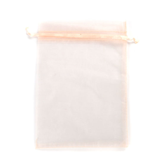 Picture of Wedding Gift Organza Jewelry Bags Drawstring Rectangle Champagne (Usable Space: 15.5x12.5cm) 18cm x 12.8cm, 20 PCs