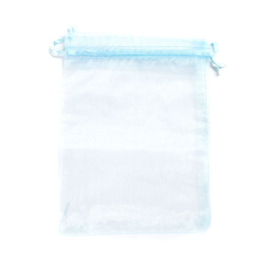 Picture of Wedding Gift Organza Jewelry Bags Drawstring Rectangle Light Blue (Usable Space: 15.5x12.5cm) 17.5cm x 12.8cm, 20 PCs