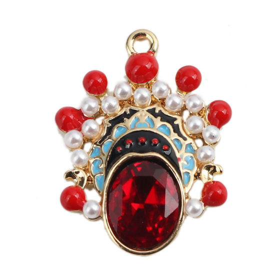 Imagen de Zamak Colgantes Charms Óvalo Chapado en Oro Negro & Rojo Esmalte 27mm x 21mm, 2 Unidades