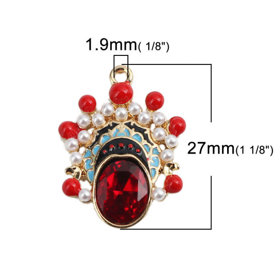Imagen de Zamak Colgantes Charms Óvalo Chapado en Oro Negro & Rojo Esmalte 27mm x 21mm, 2 Unidades