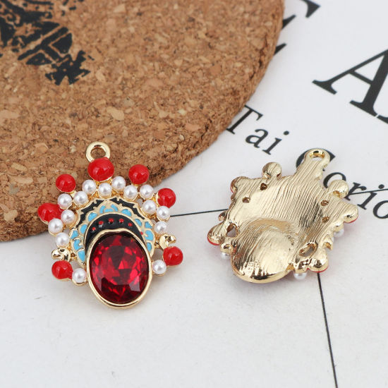 Imagen de Zamak Colgantes Charms Óvalo Chapado en Oro Negro & Rojo Esmalte 27mm x 21mm, 2 Unidades