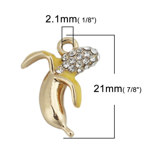 Immagine di Lega di Zinco Charms Banana Oro Placcato Giallo Trasparente Strass Smalto 21mm x 15mm , 5 Pz