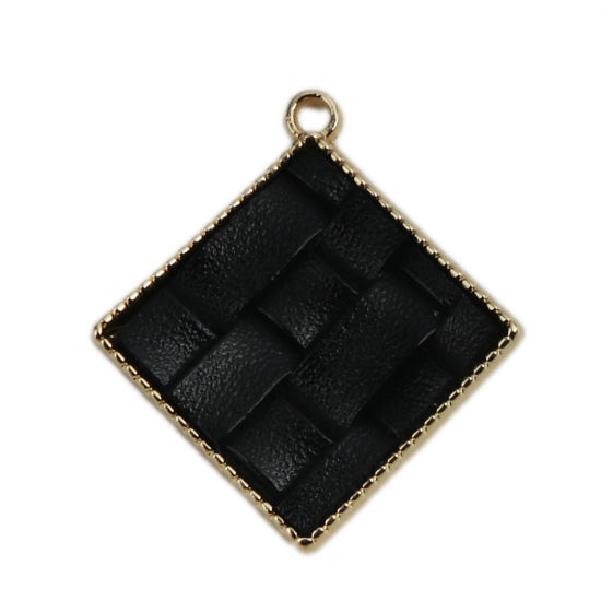 Picture of Zinc Based Alloy & PU Charms Rhombus Gold Plated Black Grid Checker 27mm x 25mm, 5 PCs