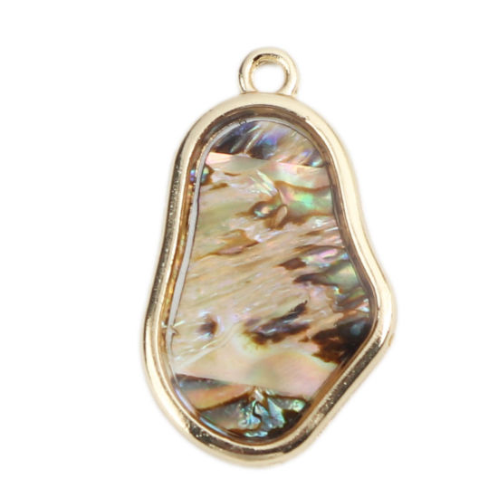 Picture of Natural Abalone Shell Charms Gold Plated Irregular Multicolor Crack 27mm x 16mm, 2 PCs