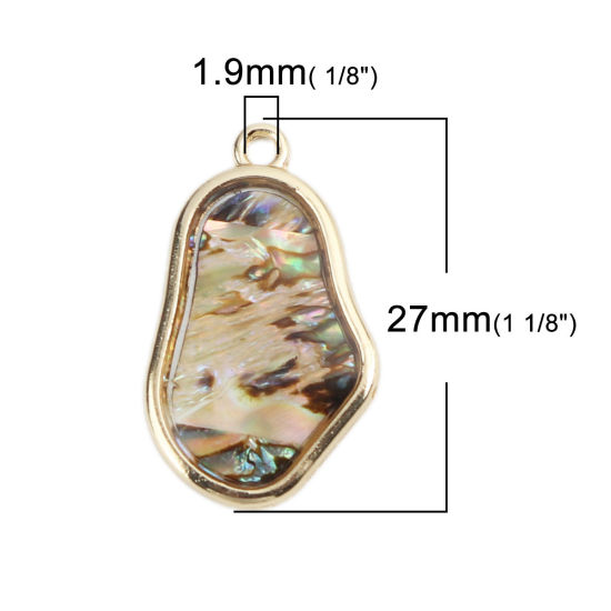 Picture of Natural Abalone Shell Charms Gold Plated Irregular Multicolor Crack 27mm x 16mm, 2 PCs