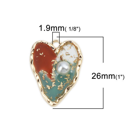Imagen de Zamak Colgantes Charms Corazón Chapado en Oro Multicolor Esmalte 26mm x 20mm, 5 Unidades