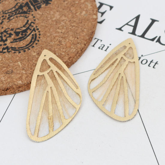 Picture of Fabric Pendants Butterfly Wing Pale Yellow 6cm x 3cm, 5 PCs