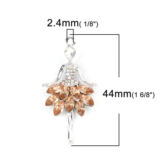 Image de Breloques en Alliage de zinc+Verre Danseuse Argent Mat Champagne à Strass Couleur AB 44mm x 22mm, 5 Pcs