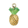 Picture of Zinc Based Alloy Charms Pineapple/ Ananas Fruit Gold Plated Green & Yellow Enamel 18mm x 8mm, 5 PCs