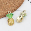Picture of Zinc Based Alloy Charms Pineapple/ Ananas Fruit Gold Plated Green & Yellow Enamel 18mm x 8mm, 5 PCs