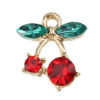 Picture of Zinc Based Alloy Charms Cherry Fruit Gold Plated Red & Green 16mm x 13mm, 10 PCs