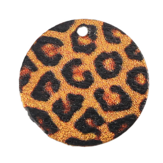 Bild von Eisenlegierung Emailmalerei Charms Rund Vergoldet Bunt Leopard Sternenstaub 20mm D., 5 Stück