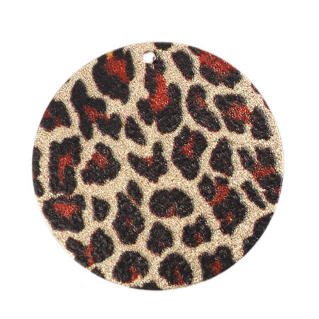Bild von Eisenlegierung Emailmalerei Charms Rund Vergoldet Bunt Leopard Sternenstaub 20mm D., 5 Stück