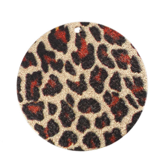 Picture of Iron Based Alloy Enamel Painting Charms Round Gold Plated Multicolor Leopard Print Sparkledust 20mm Dia., 5 PCs