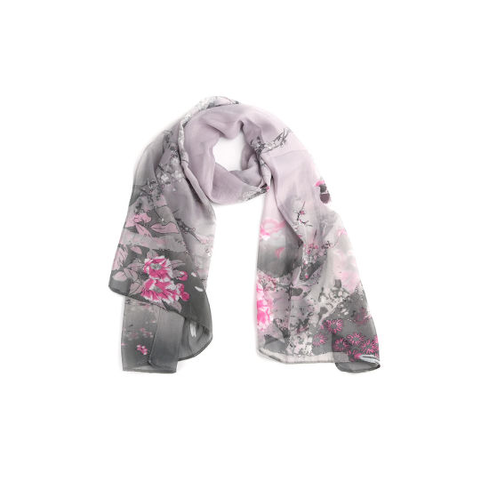 ポリエステル繊維 スカーフ＆ラップ 長方形 フクシア色 花 パターン 76cmx45cm、 1 本 の画像