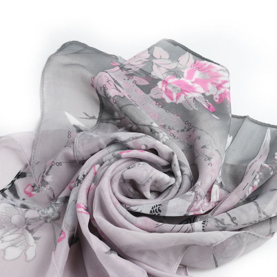 ポリエステル繊維 スカーフ＆ラップ 長方形 フクシア色 花 パターン 76cmx45cm、 1 本 の画像