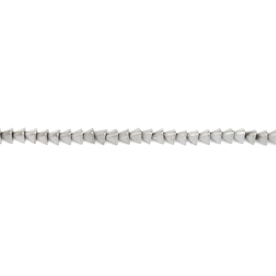 Picture of (Grade B) Hematite ( Natural ) Beads Triangle Silver Matte About 5mm x 4mm, Hole: Approx 1mm, 39cm(15 3/8") long, 1 Strand (Approx 120 PCs/Strand)