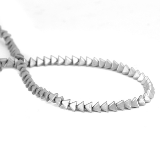 Picture of (Grade B) Hematite ( Natural ) Beads Triangle Silver Matte About 5mm x 4mm, Hole: Approx 1mm, 39cm(15 3/8") long, 1 Strand (Approx 120 PCs/Strand)
