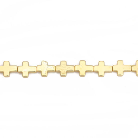 Bild von (Klasse B) Hämatit ( Natur ) Perlen Kreuz Golden ca. 10mm x 8mm, Loch:ca. 1mm, 40cm lang, 1 Strang (ca. 40 Stück/Strang)
