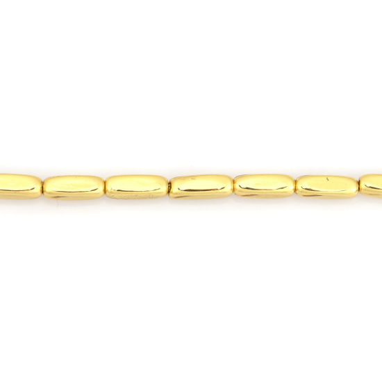 Picture of (Grade B) Hematite ( Natural ) Beads Rectangle Golden About 9mm x 3mm, Hole: Approx 1mm, 41cm(16 1/8") - 40.5cm(16") long, 1 Strand (Approx 47 PCs/Strand)