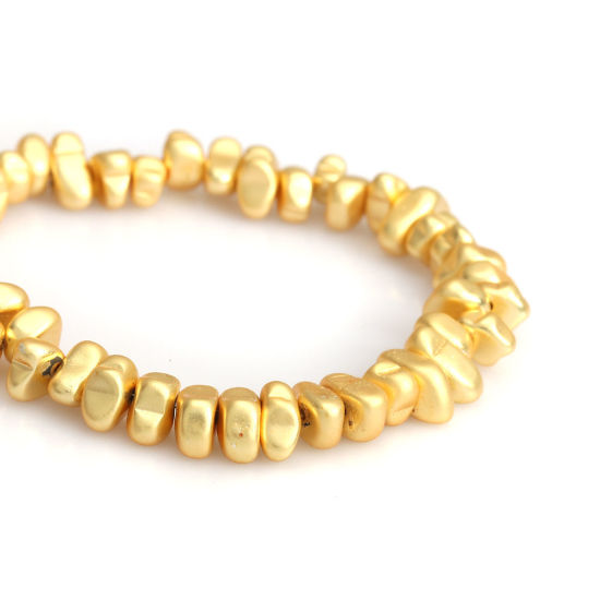 Picture of (Grade B) Hematite ( Natural ) Beads Irregular Golden Matte About 9mm x 6mm - 6mm x 5mm, Hole: Approx 1mm, 38cm(15") long, 1 Strand (Approx 105 PCs/Strand)