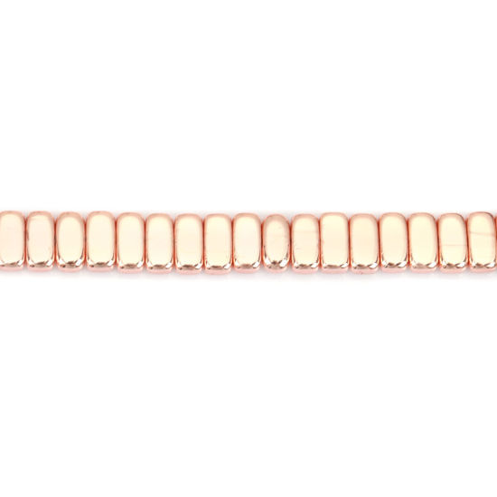 Image de (Classement B) Perles en Hématite （ Naturel ） Rectangle Or Rose 8mm x 4mm, Trou: env. 1mm, 41.5cm long, 1 Enfilade (Env. 103 Pcs/Enfilade)