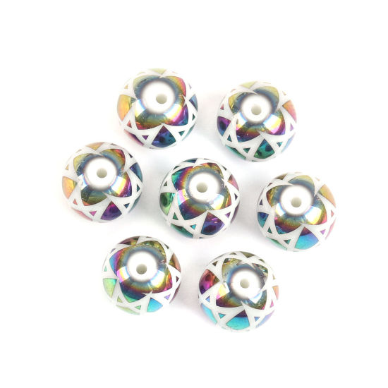 Picture of Glass Beads Round Multicolor Geometric About 10mm Dia, Hole: Approx 1.4mm, 20 PCs