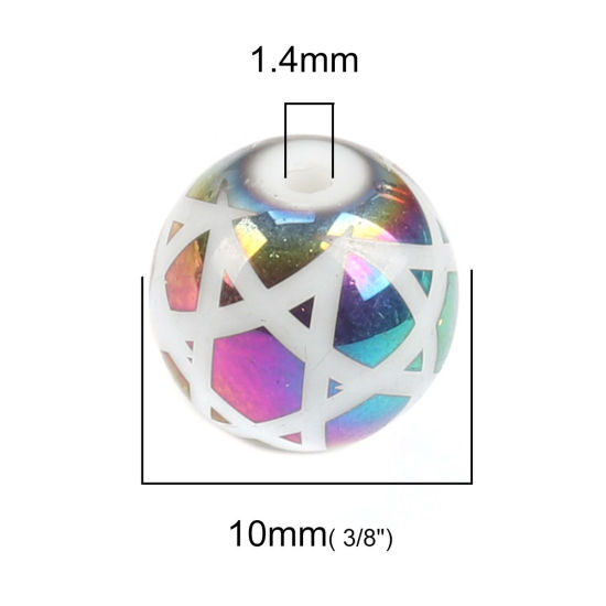 Picture of Glass Beads Round Multicolor Geometric About 10mm Dia, Hole: Approx 1.4mm, 20 PCs