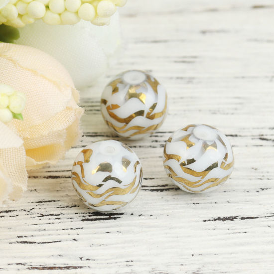 Picture of Glass Beads Round Golden About 10mm Dia, Hole: Approx 1.4mm, 20 PCs