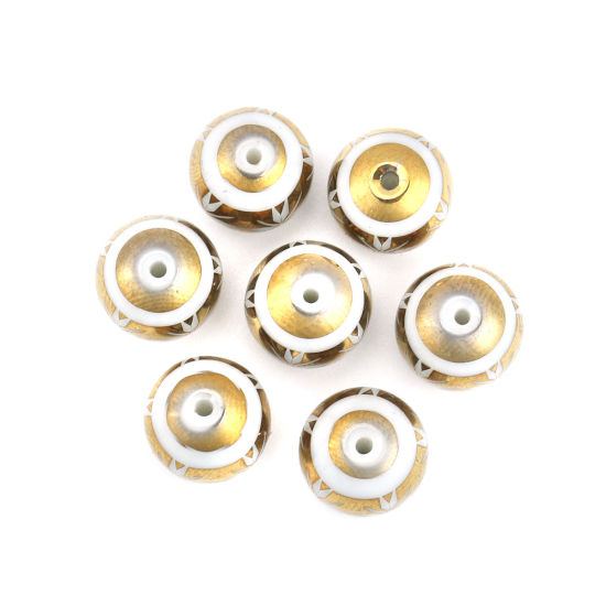 Picture of Glass Beads Round Golden Flower About 10mm Dia, Hole: Approx 1.4mm, 20 PCs