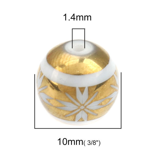 Picture of Glass Beads Round Golden Flower About 10mm Dia, Hole: Approx 1.4mm, 20 PCs