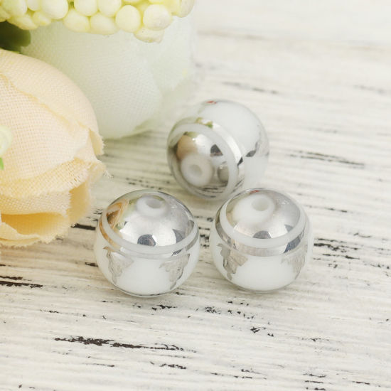 Picture of Glass Religious Beads Buddha Silver Round About 10mm Dia, Hole: Approx 1.4mm, 20 PCs