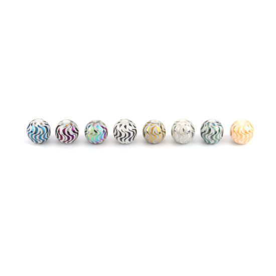 Picture of Glass Beads Round Silver Wave About 10mm Dia, Hole: Approx 1.4mm, 20 PCs