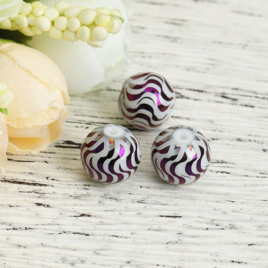 Picture of Glass Beads Round Purple Wave About 10mm Dia, Hole: Approx 1.4mm, 20 PCs