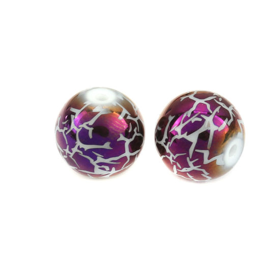 Picture of Glass Beads Round Purple Crack About 10mm Dia, Hole: Approx 1.4mm, 20 PCs