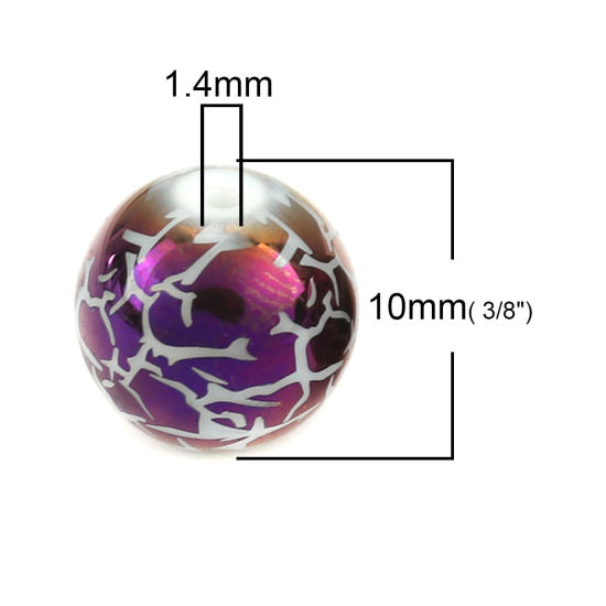 Picture of Glass Beads Round Purple Crack About 10mm Dia, Hole: Approx 1.4mm, 20 PCs