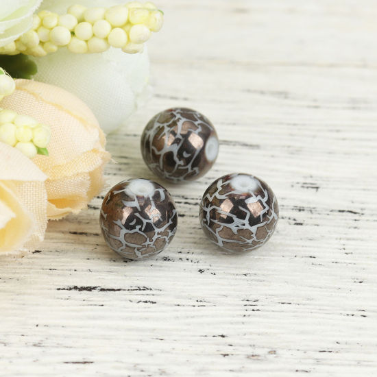 Picture of Glass Beads Round Dark Coffee Crack About 10mm Dia, Hole: Approx 1.4mm, 20 PCs