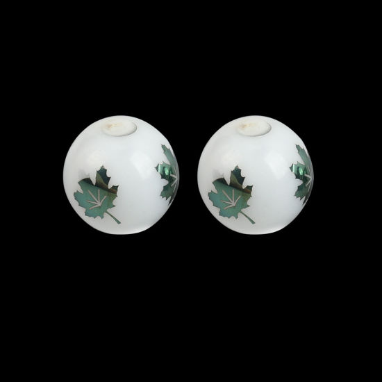 Picture of Glass Beads Round Green Maple Leaf About 10mm Dia, Hole: Approx 1.4mm, 20 PCs